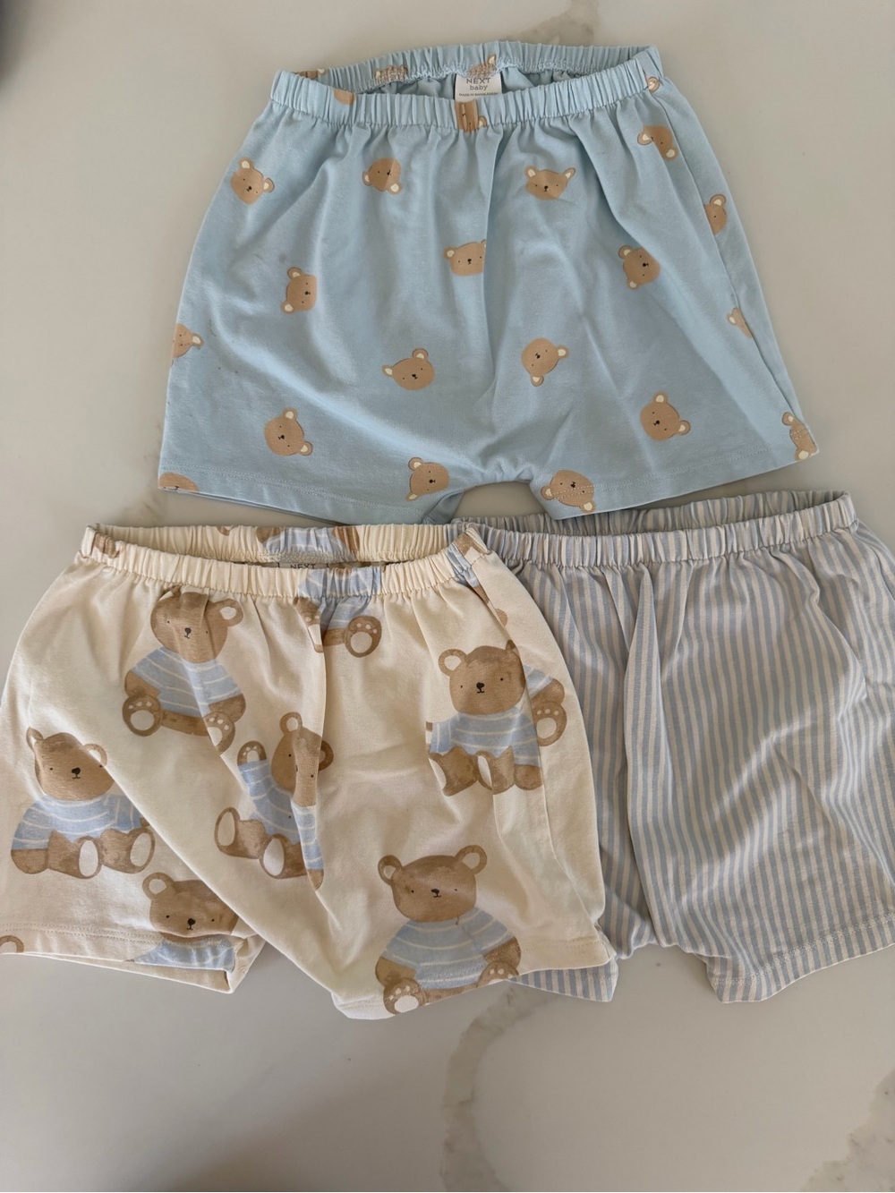 next Baby/Toddler Blue and Cream Bear Print Shorts Trio